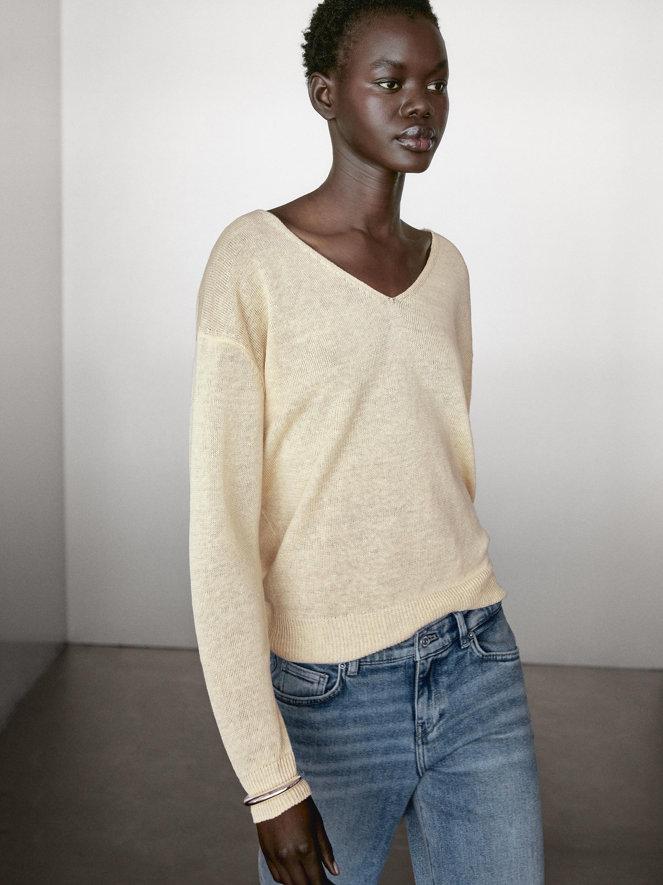 Pull en maille 100 % lin à manches longues